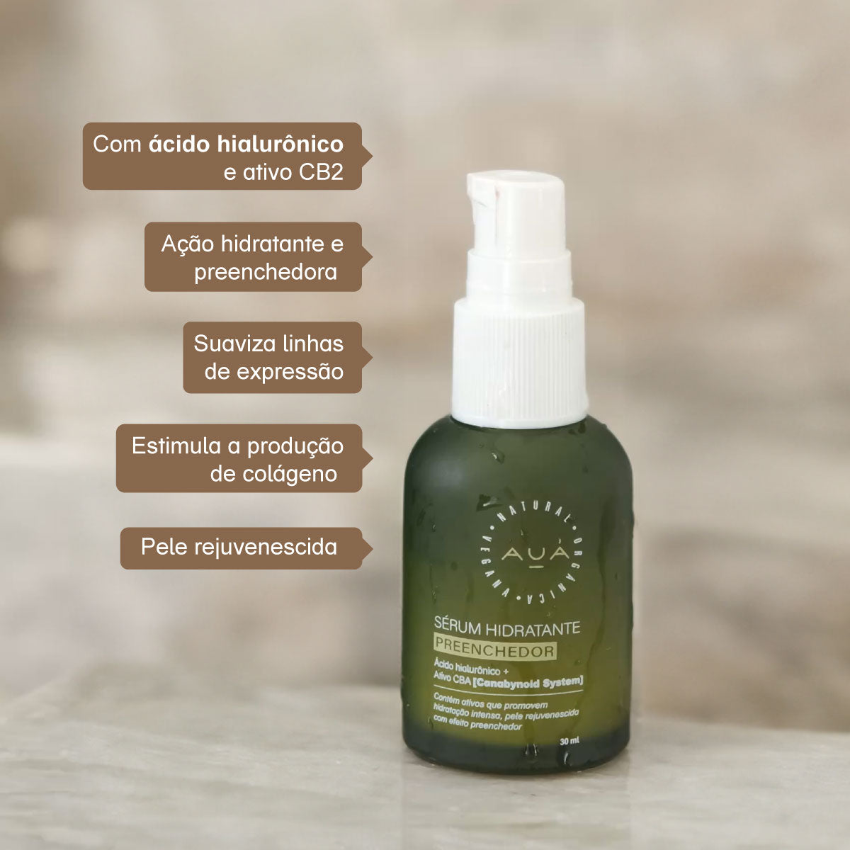 Sérum Hidratante Preenchedor Facial Com Ácido Hialurônico Natural 30ml AUÁ